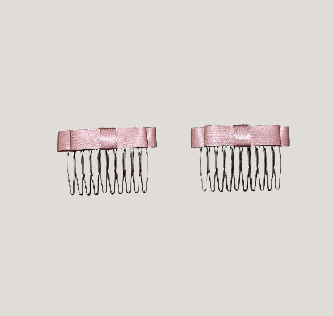 Pink Satin Ribbon Bow Hair Combs 2-Pack