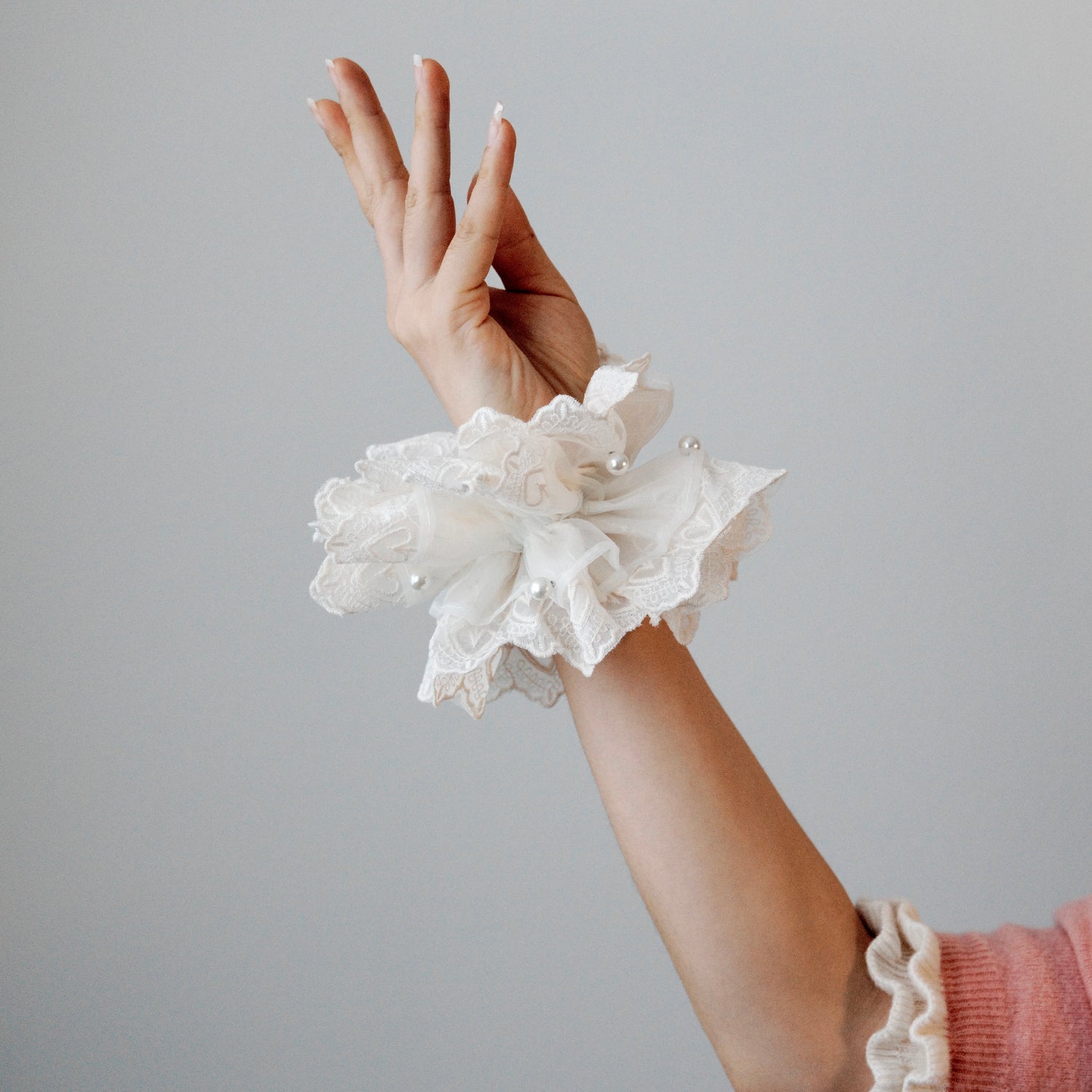 Cream Embroidered Heart Scrunchies - Pack of 2
