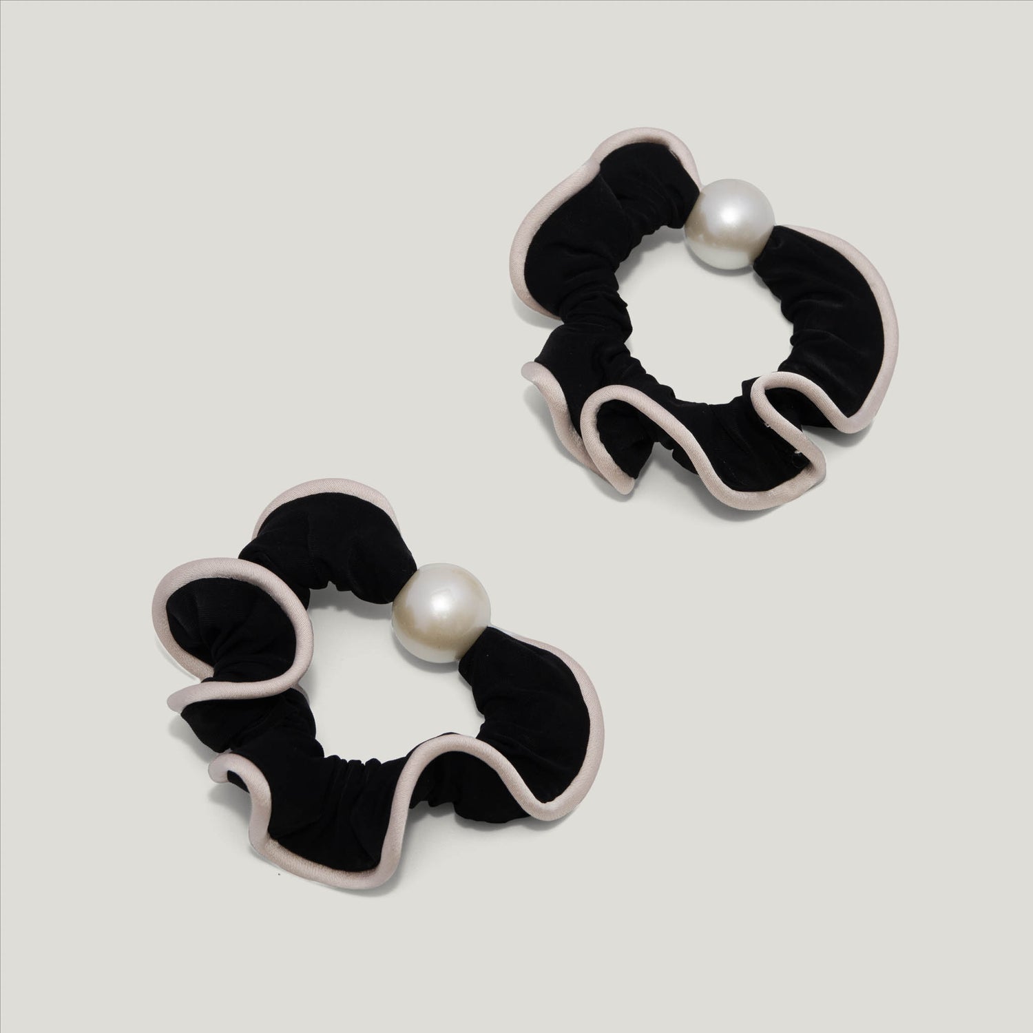 Black Velvet Pearl Scrunchies - Pack of 2