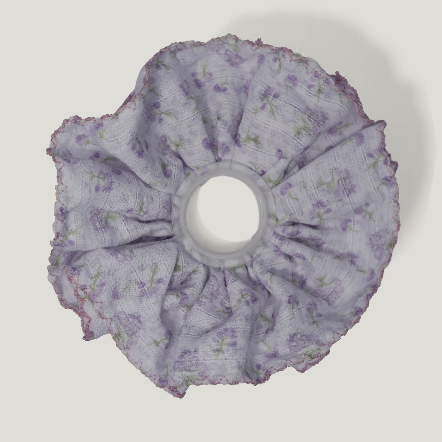 Lavender Floral Pink Trim Scrunchies - Pack of 2