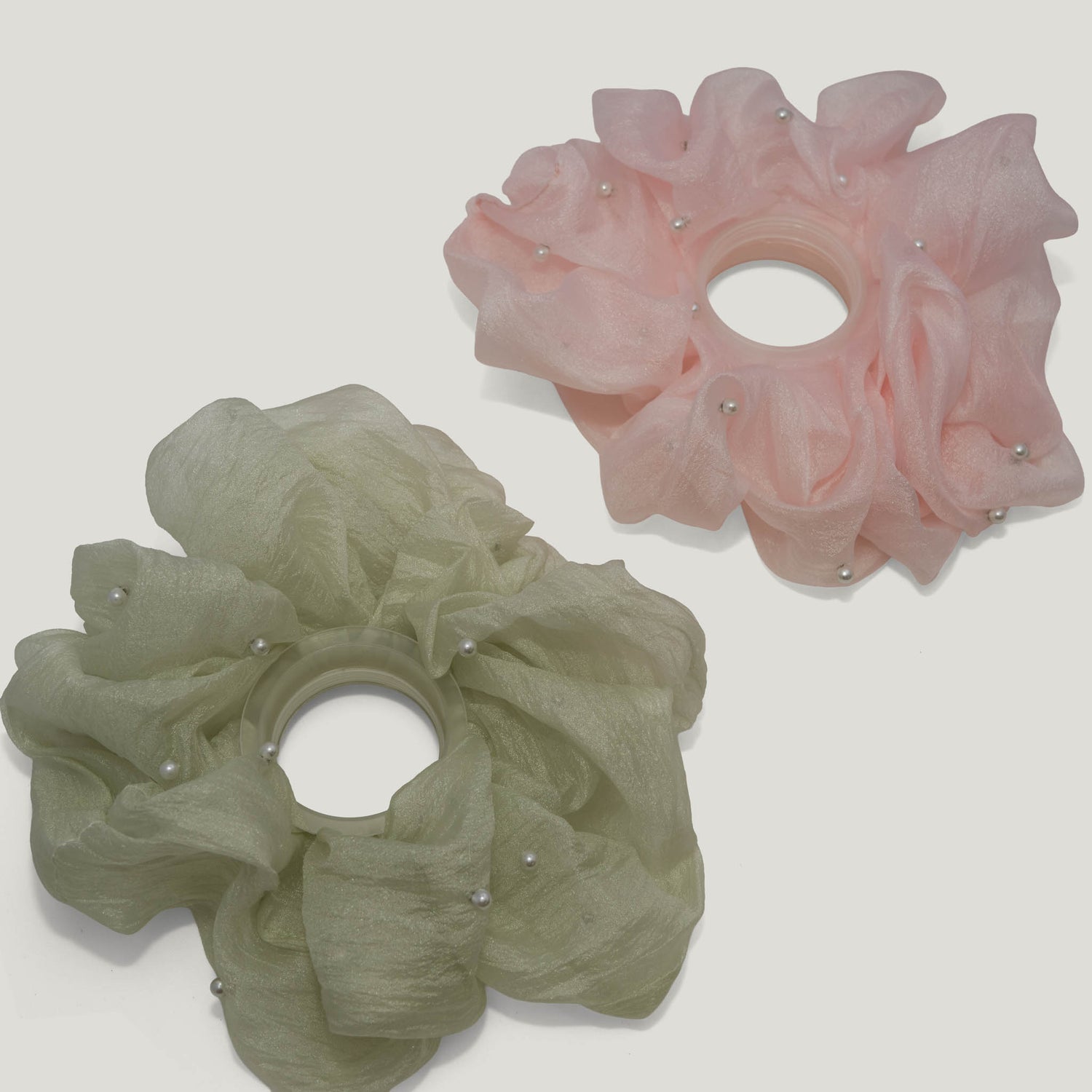Sage Green Pearl Scrunchies - Pack of 2